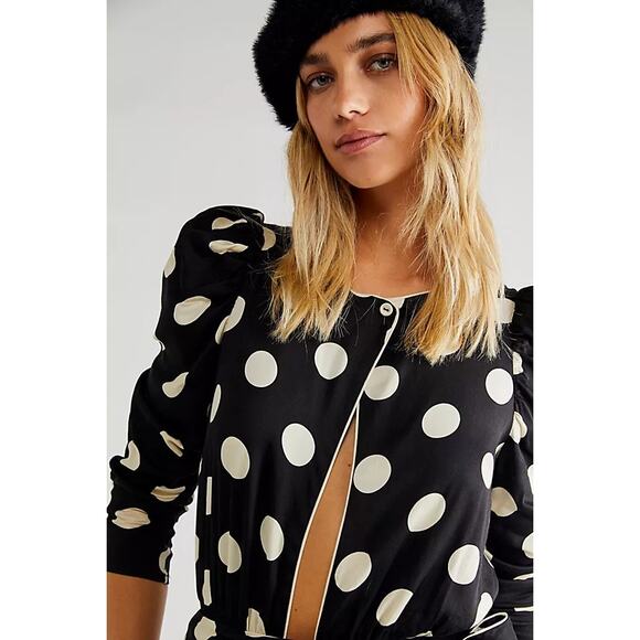 New Free People Miss Me B&W Polka Dot Bodysuit Size Small - Picture 1 of 6